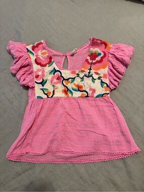 Plenty by Tracy Reese Pink Floral Embroidered Flutter Top